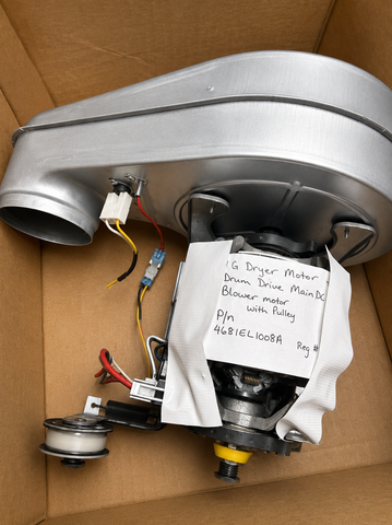 LG Dryer Drum Drive & Blower Motor Assembly with Pulley – Part #4681EL1008A  USED PART