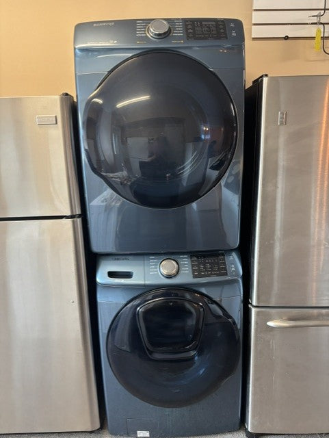 Samsung Stacked Front Load Washer & Dryer Set – Blue Steel Finish – High Efficiency Laundry Center APPLIANCE