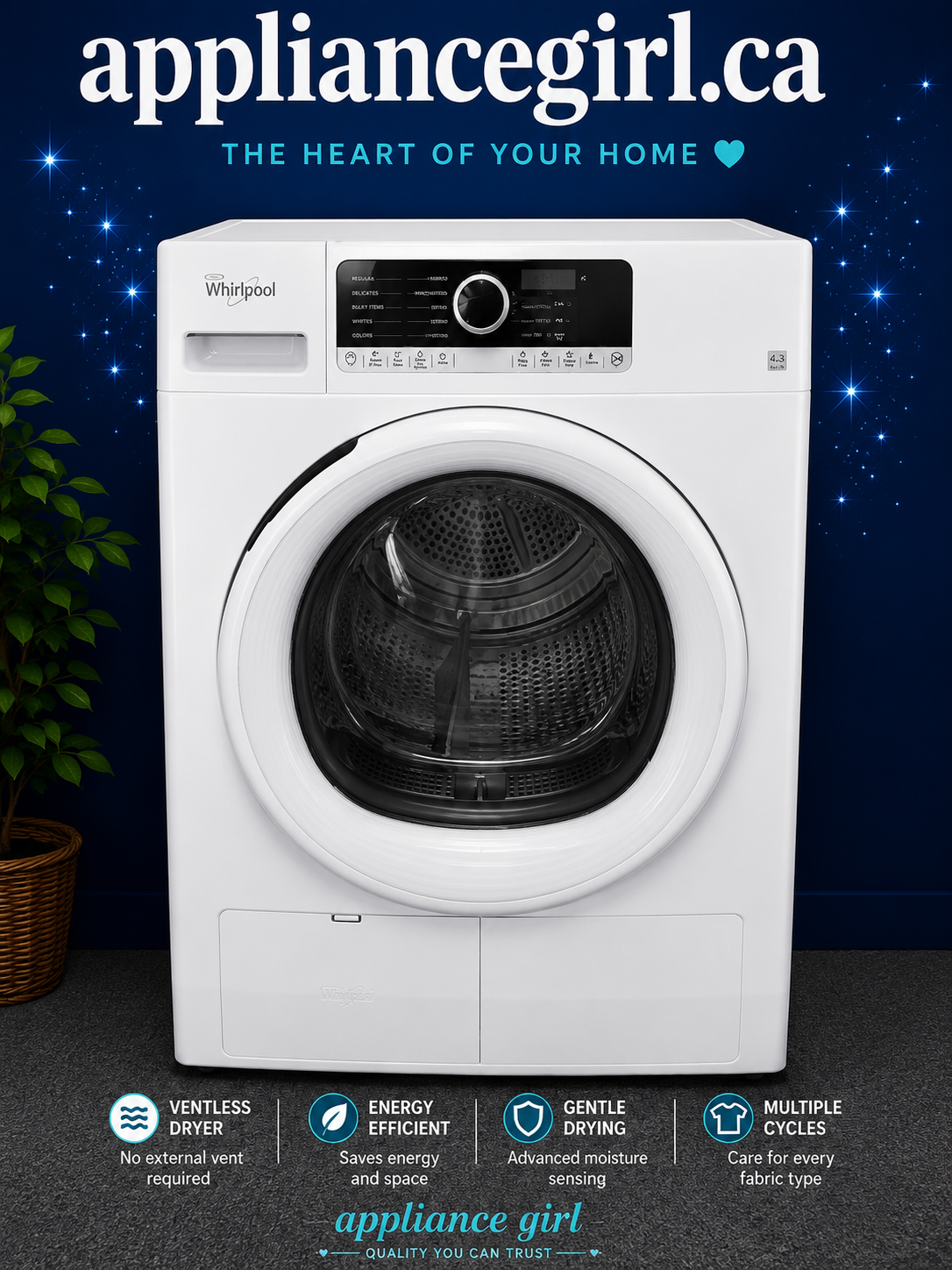 Used Whirlpool 24" Ventless Condensing Electric Dryer – White – Fully Tested - Store
