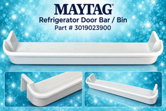 White refrigerator door bin part 3019023900 on aqua sparkle background