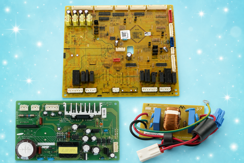 USED  Samsung Refrigerator Electronic Control Board Kit – DA92-00356B Main PCB, DA26-00050A Inverter Board, DA27-00019K Coil Filter & Power Cord – Tested OEM