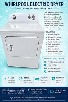 SOLD!   Used Whirlpool Electric Dryer – White – Large Capacity – Fully Tested