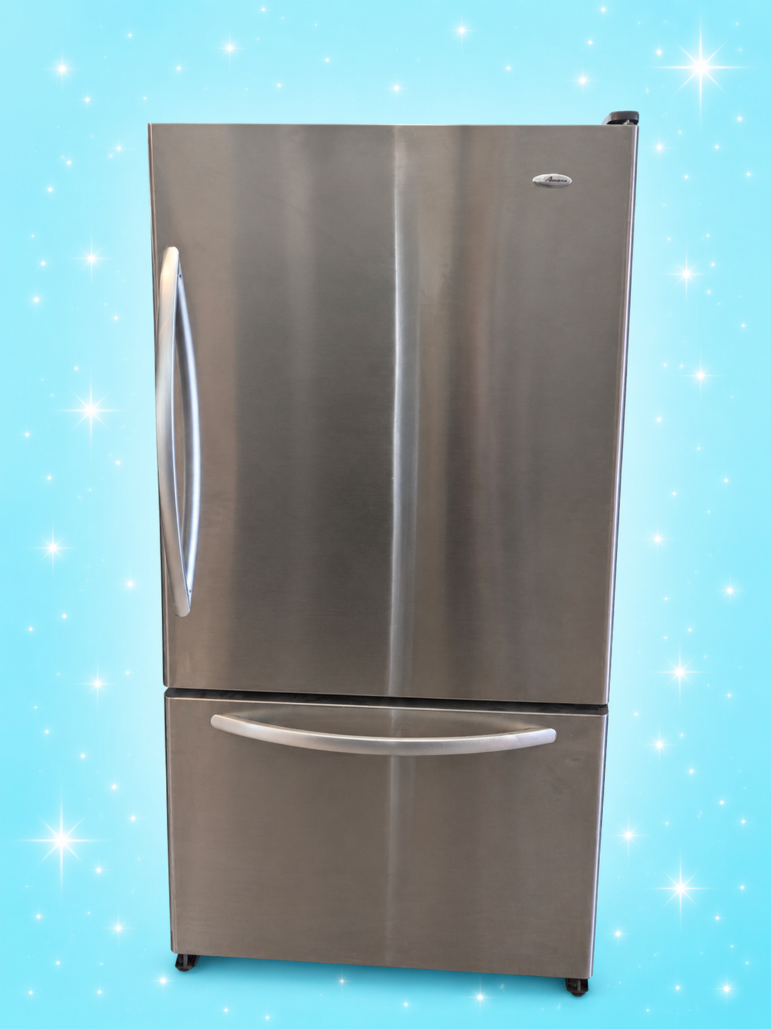 Amana Stainless Steel Bottom Freezer Refrigerator – Clean Modern Design | Tested & Working
