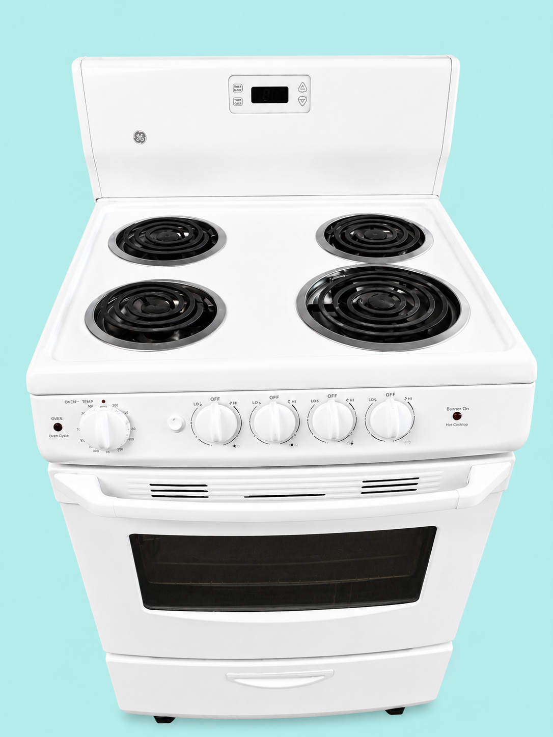 GE White 24" Electric Coil Top Range – Self-Cleaning Oven – Large Burner – Clean & Reliable