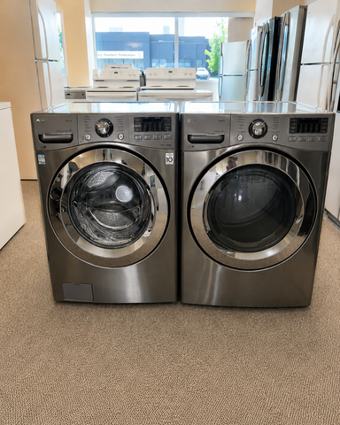 LG Graphite Steel Front Load Washer & Dryer Set – High Efficiency Matching Laundry Pair – Used