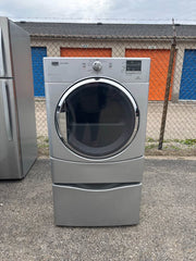 Maytag Bravos Series Front Load Dryer with Pedestal – Silver Fits Under Counters