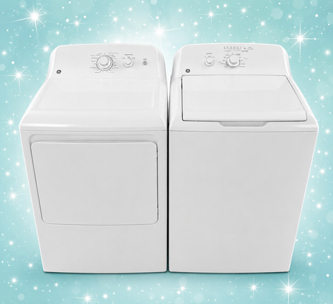 SALE!  GE White Top Load Washer & Dryer Set – Matching Laundry Pair – Large Capacity – Clean & Reliable