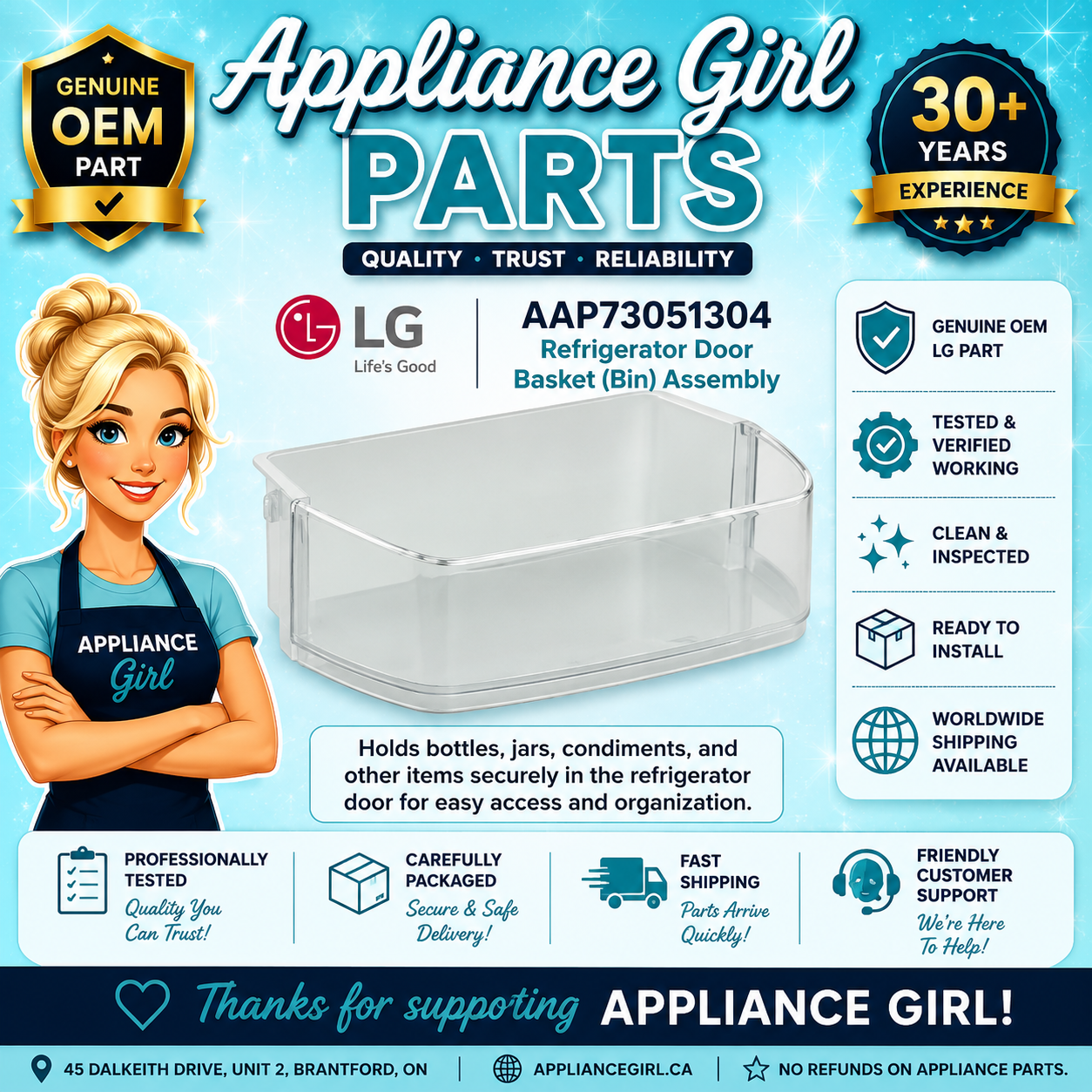 LG AAP73051304 Refrigerator Door Basket (Bin) Assembly – Used Genuine OEM