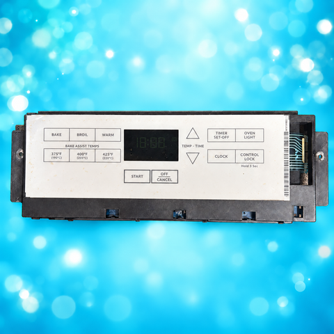 Whirlpool control board photo with yellow rim cosmetically retouched and aqua background
