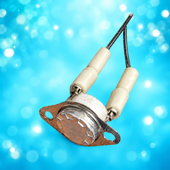 Used Hisense KSD301 110°C thermostat on aqua background