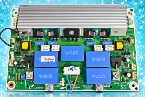 AG-767 Samsung left induction PCB assembly on aqua sparkle background