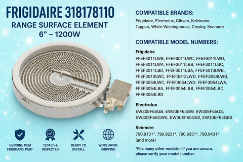 Used OEM Frigidaire 318178110 Range Radiant Surface Element – 6" – 1200W – Tested