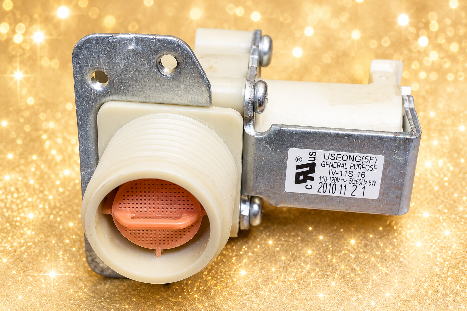 LG used hot water inlet valve 5220FR2006H on light gold sparkle background