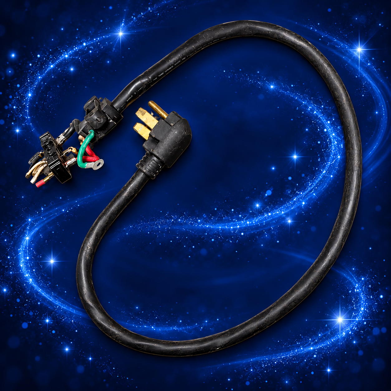 Used Whirlpool W11226497 stove power cord with terminal block – cleaned photo on navy sparkle background AG-697