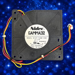 Used Samsung DG31-00011B Nidec cooling fan with wiring on navy sparkle background