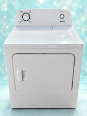 Used white Amana dryer on an aqua sparkle background