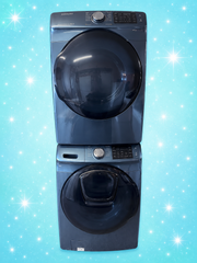 Samsung Stacked Front Load Washer & Dryer Set – Blue Steel Finish – High Efficiency Laundry Center APPLIANCE