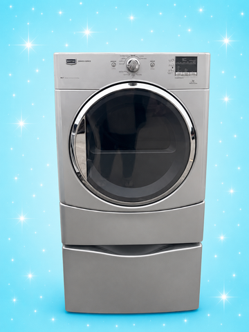 Maytag Bravos Series Front Load Dryer with Pedestal – Silver Fits Under Counters