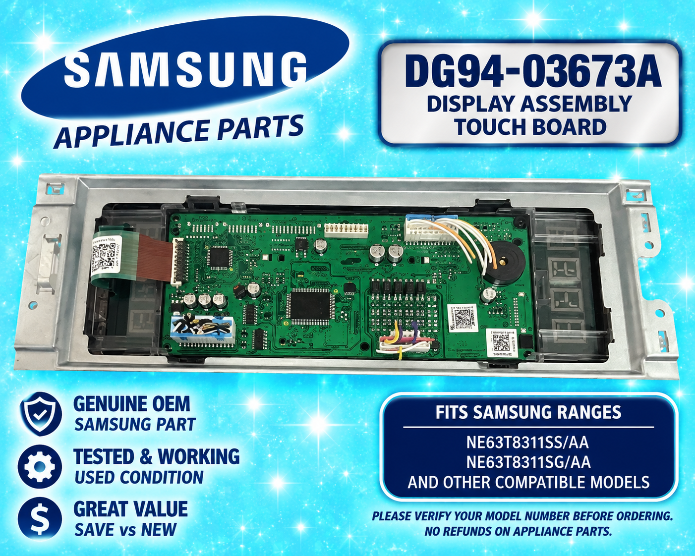 Samsung DG94-03673A Range Display Touch Control Board PCB – Genuine OEM Used