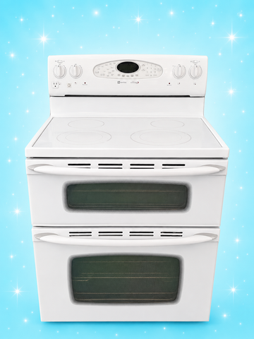 Maytag White Double Oven Glass Top Stove – Clean & Spacious Cooking Power