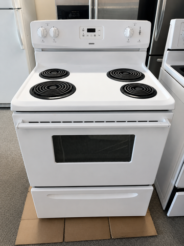 Kenmore White 30" Electric Coil Top Range – Self-Cleaning Oven – Large Burner – Clean & Reliable