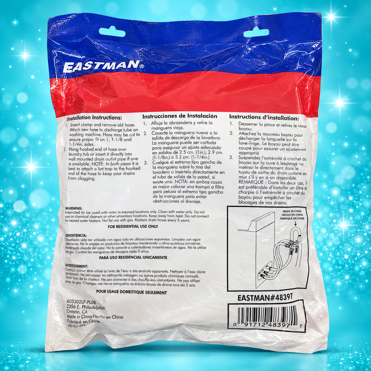 Eastman 48397 Universal Washing Machine Drain Hose – 6 ft – New