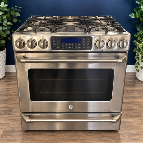 GE Stainless Steel Slide-In Gas Range – Front Controls – Used