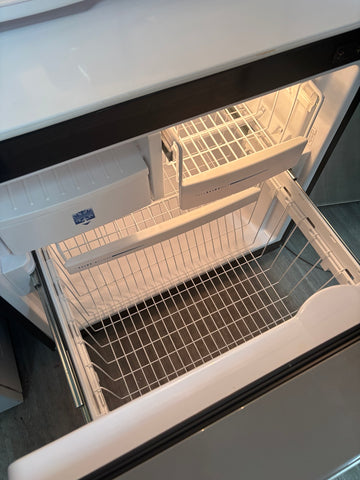 GE bottom freezer with pull-out wire baskets