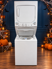 General Electric white laundry tower on Halloween background