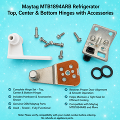 Whirlpool W11191773 HINGE-TOP DOOR, CENTER W11173998, BOTTOM W11580021 – Used OEM Part - 24 inch Fridge
