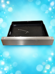 Hisense HER30F5CSS Stainless Front Storage Drawer Assembly – Used OEM on aqua background