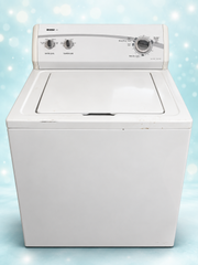 Used white Kenmore 400 top-load washer on aqua background