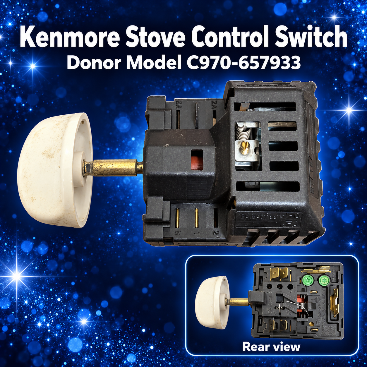 Kenmore C970-657933 used stove control switch, two views of the same item