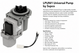 Supco LPUNI1 Universal Washer Drain Pump Replacement -NEW