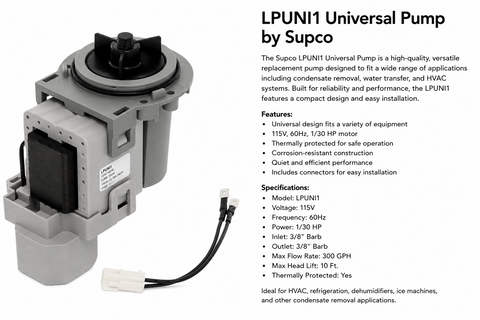 Supco LPUNI1 Universal Washer Drain Pump Replacement -NEW