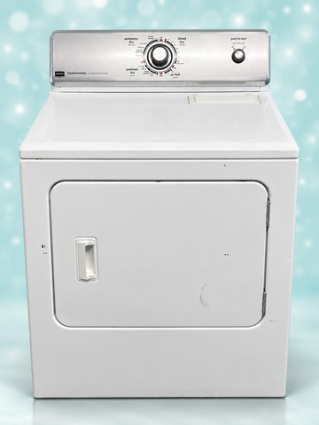 Used white Maytag Centennial dryer on aqua sparkle background