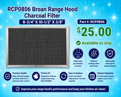 RCP0806 Broan Range Hood Charcoal Filter, 8-3/4" X 10-1/2" X 3/8"