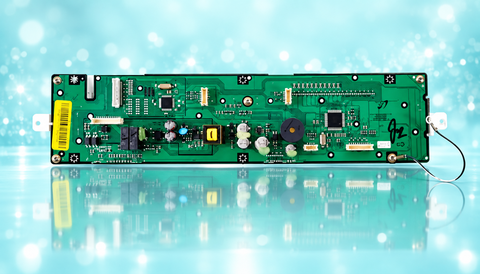 New Samsung DE96-01027F range display module assembly on aqua background