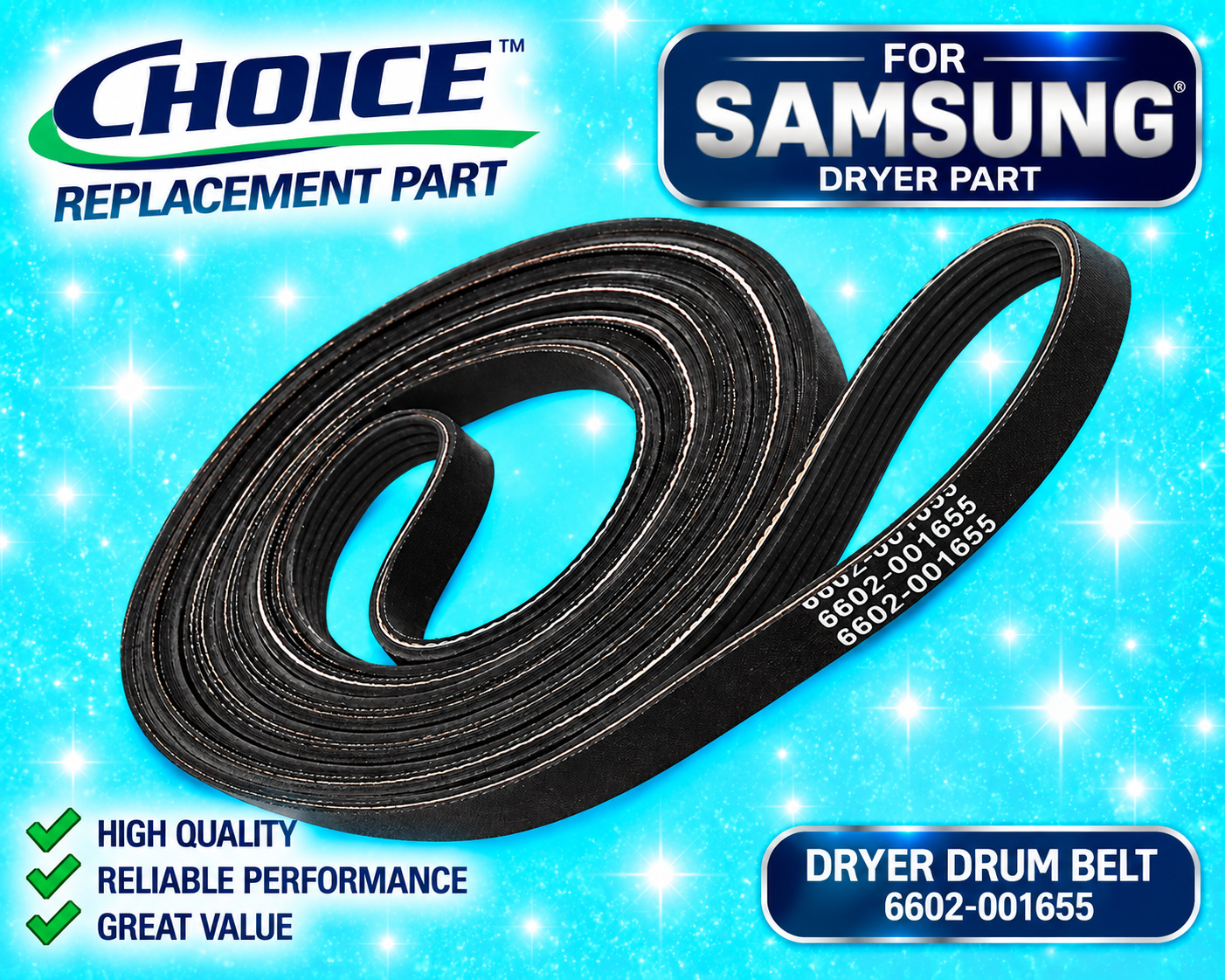 Choice Replacement Samsung 6602-001655CM Dryer Drum Drive Belt – 92" 5-Rib – NEW