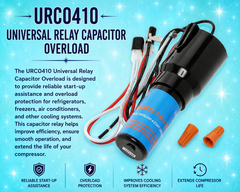 URCO410 Universal Refrigerator 3 'N 1 Relay, Overload & Start Capacitor Combo