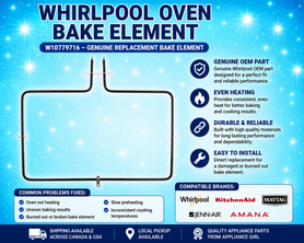 Whirlpool Oven Bake Element W10779716 – Genuine Replacement Bake Element NEW