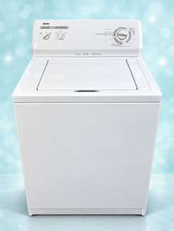 White top-load washer; front digitally touched up to preview planned paintwork
