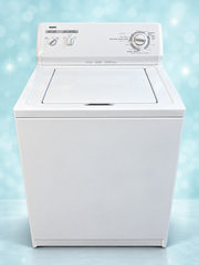 White top-load washer; front digitally touched up to preview planned paintwork