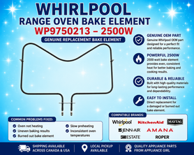 Whirlpool WP9750213 Range Oven Bake Element 2500W – Genuine Replacement Part NEW
